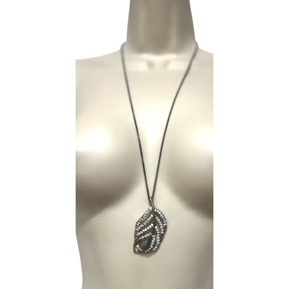 Crystal Leaf Gold-tone Pendant Necklace, 14" drop - Picture 2 of 10